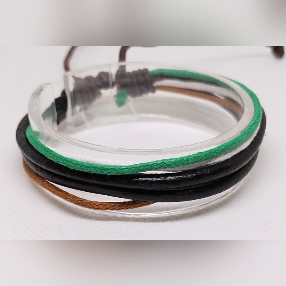 Men's leather bracelet layered black new e68‎